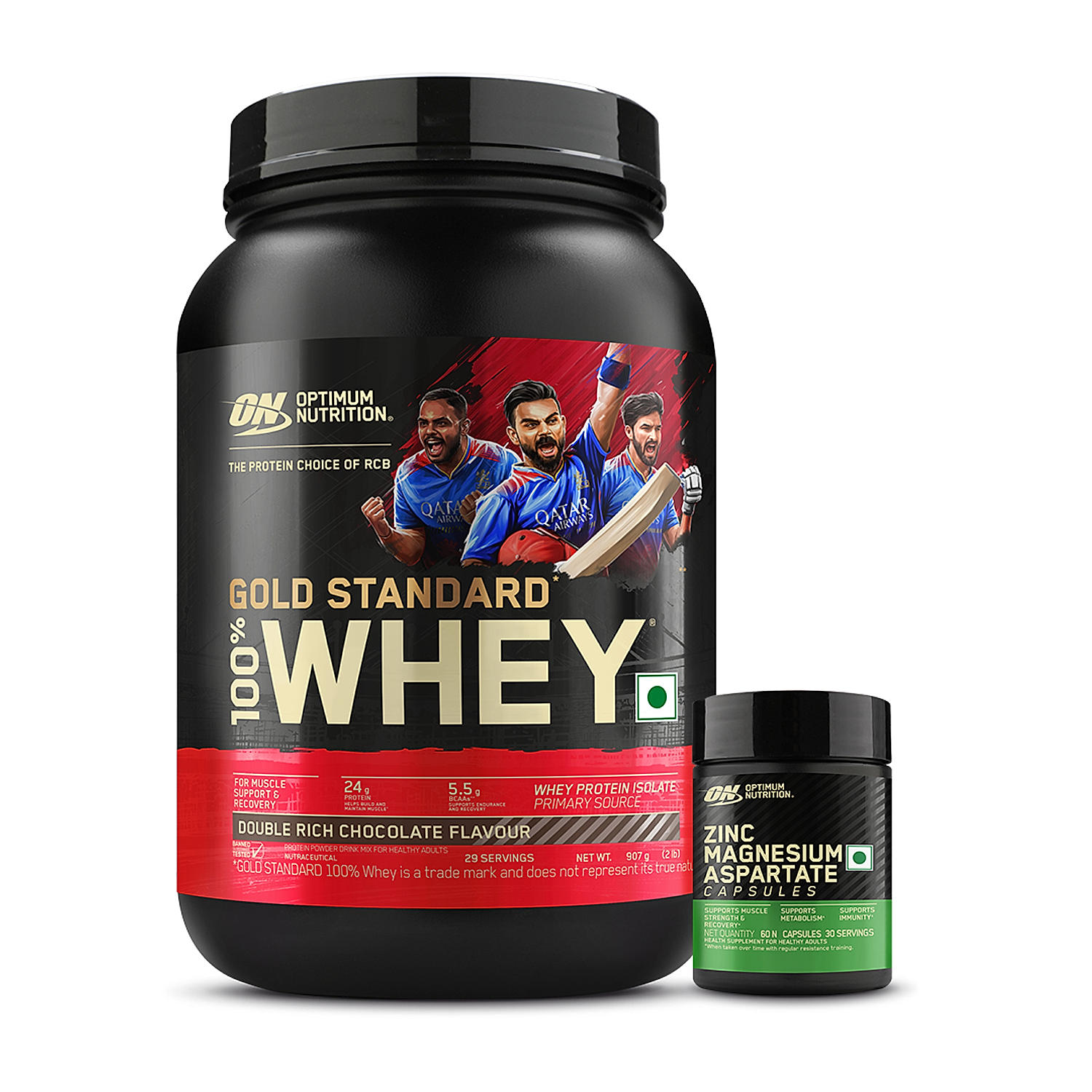 Gold Standard 100% Whey Protein Powder | Double Rich Chocolate | 2 lbs + Zinc Magnesium Aspartate (ZMA) - 60 Capsules