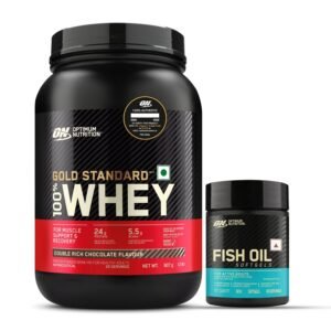 Gold Standard 100% Whey Protein Powder | Double Rich Chocolate | 2 lbs + Fish Oil - 60 Capsules