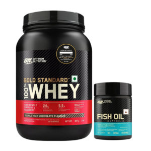 Gold Standard 100% Whey Protein Powder | Double Rich Chocolate | 2 lbs + Fish Oil - 60 Capsules