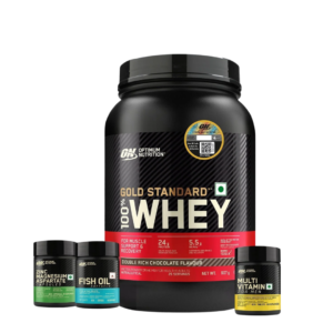 Gold Standard 100% Whey | 2 lbs | Double Rich Chocolate + Multivitamin for MEN- 60 Tablets + Zinc Magnesium Aspartate (ZMA) - 60 Capsules + Fish Oil - 60 Capsules